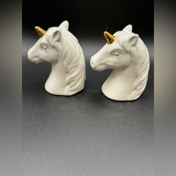 Unicorn Salt and Pepper Shakers Magical Fantasy White Gold Ceramic 3.25” - Picture 5 of 8